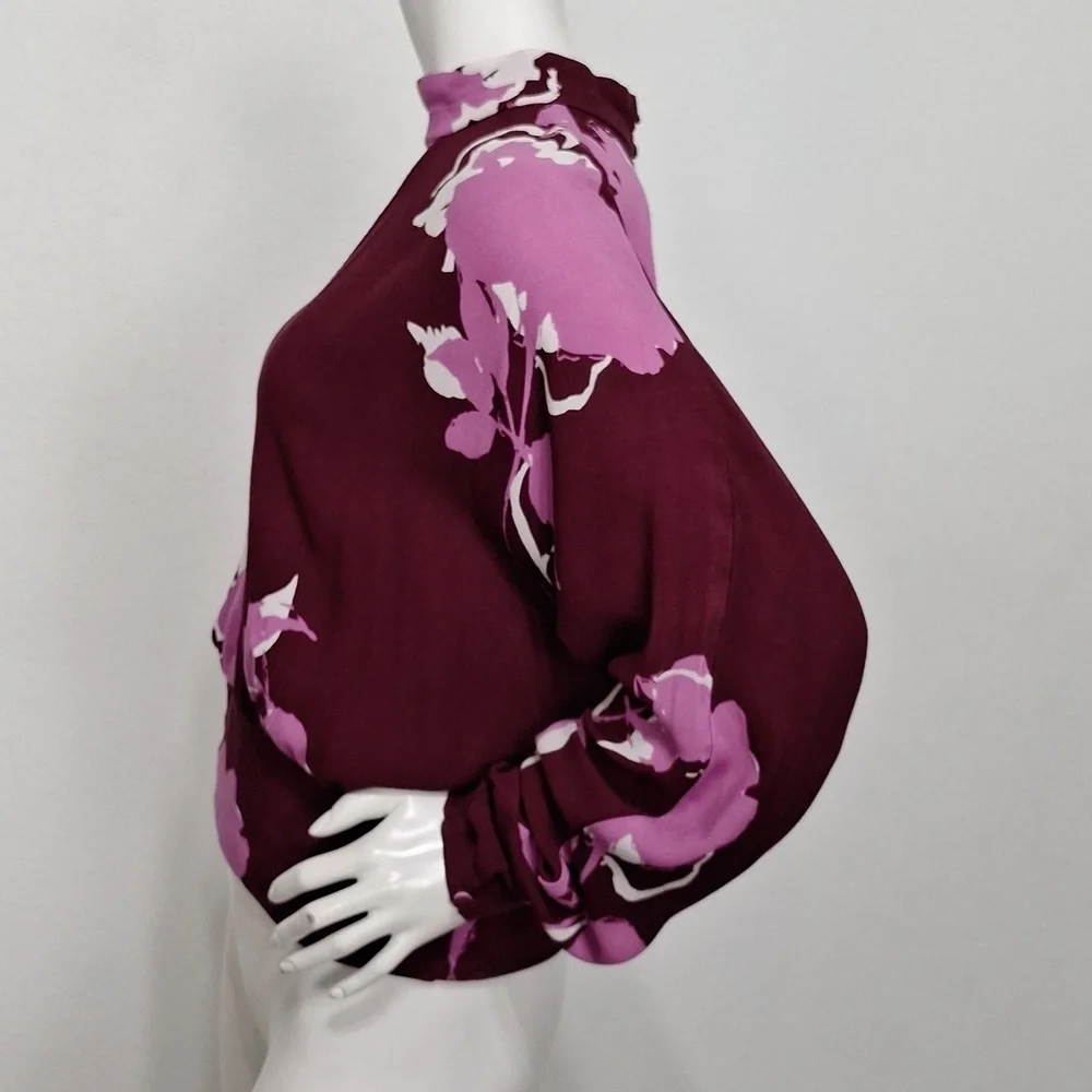 Free People Plum Combo Floral Boho Romantic Say You Love Me Blouse Size M - Picture 10 of 14